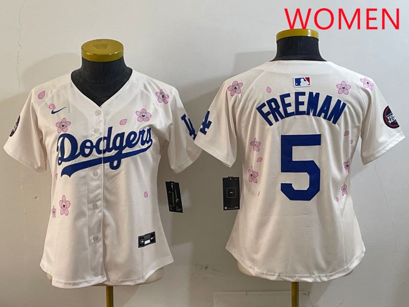 Women Los Angeles Dodgers #5 Freeman Cream Sakura Edition 2025 Nike MLB Jersey style 1->women mlb jersey->Women Jersey